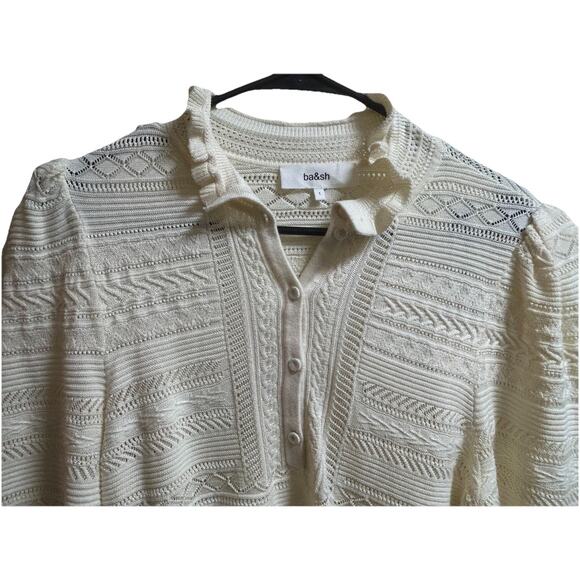 NWT Ba&sh Women's Vinnie Off-White Crotchet Pullover Jumper Cardigan-Size 1/S - Picture 5 of 11